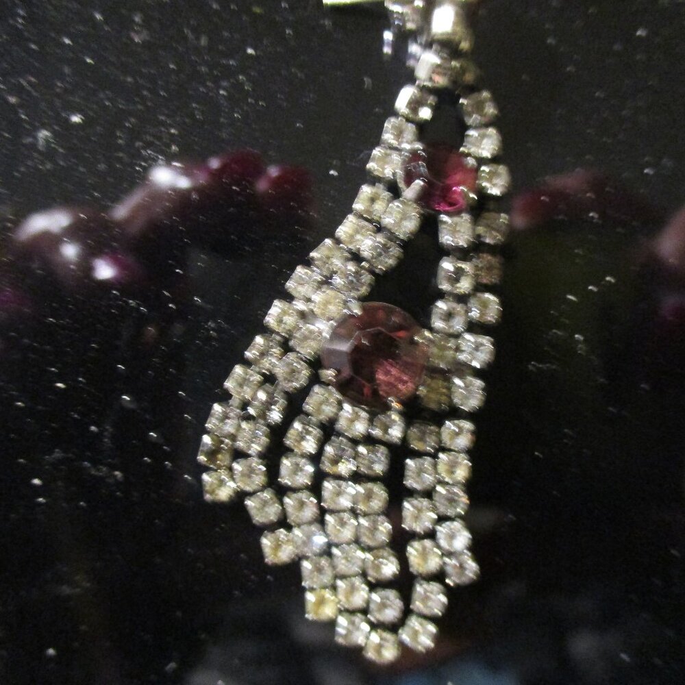 vintage rhinestone  and amethyst dangling earrings